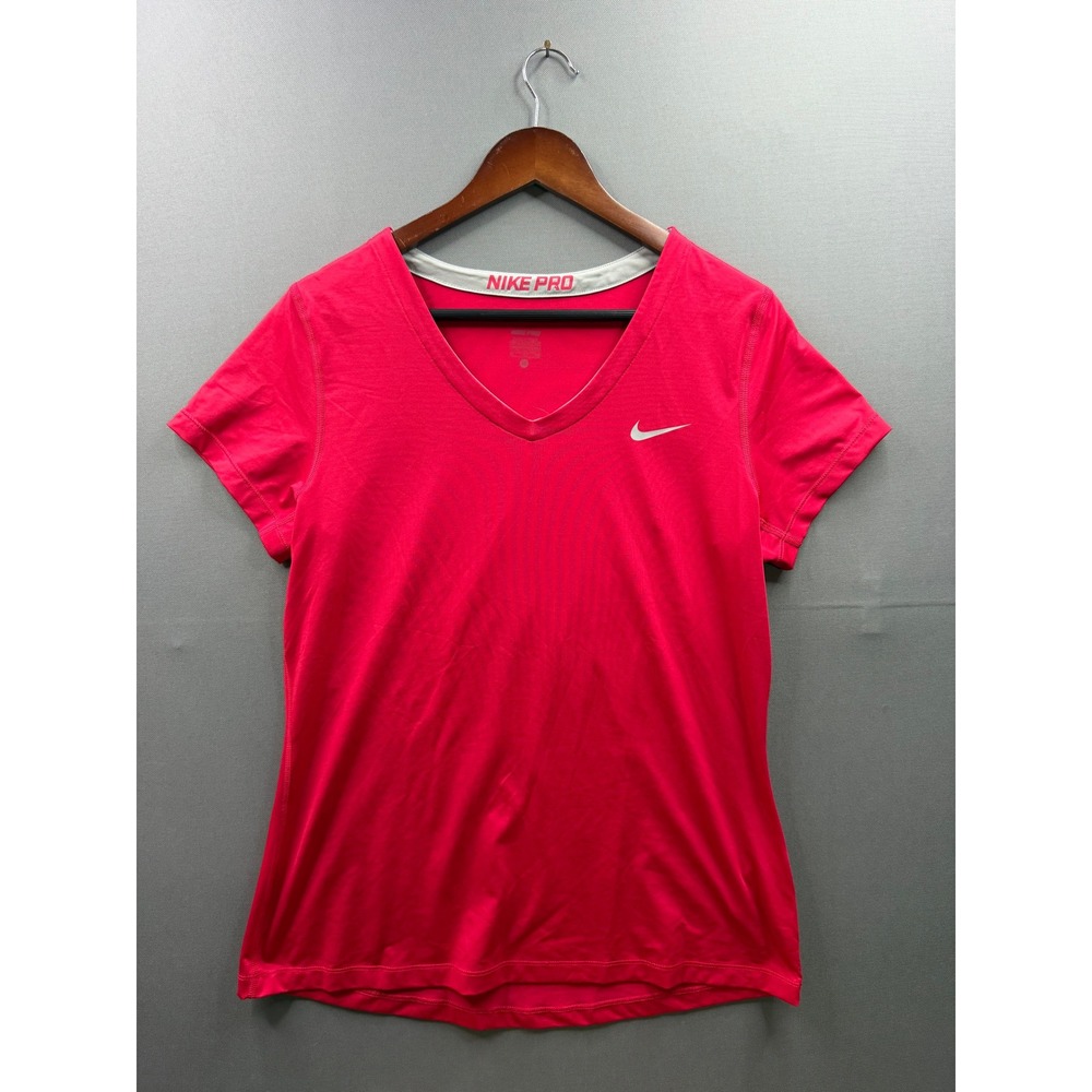 Nike Pro Training Shirt‎ Womens Pink V-Neck Dri-FIT Short Sleeve XL